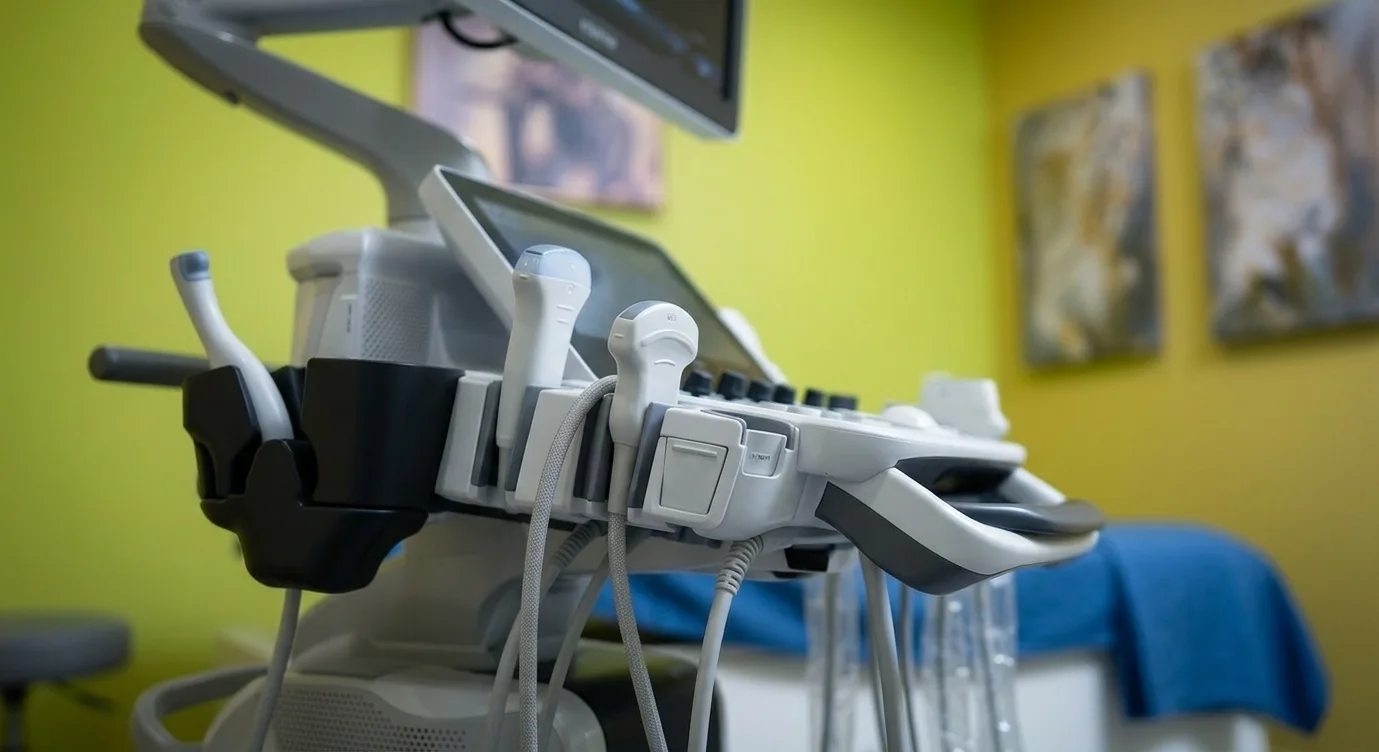 Consola de ultrasonido LAANCICO con sus transductores listos para uso clínico